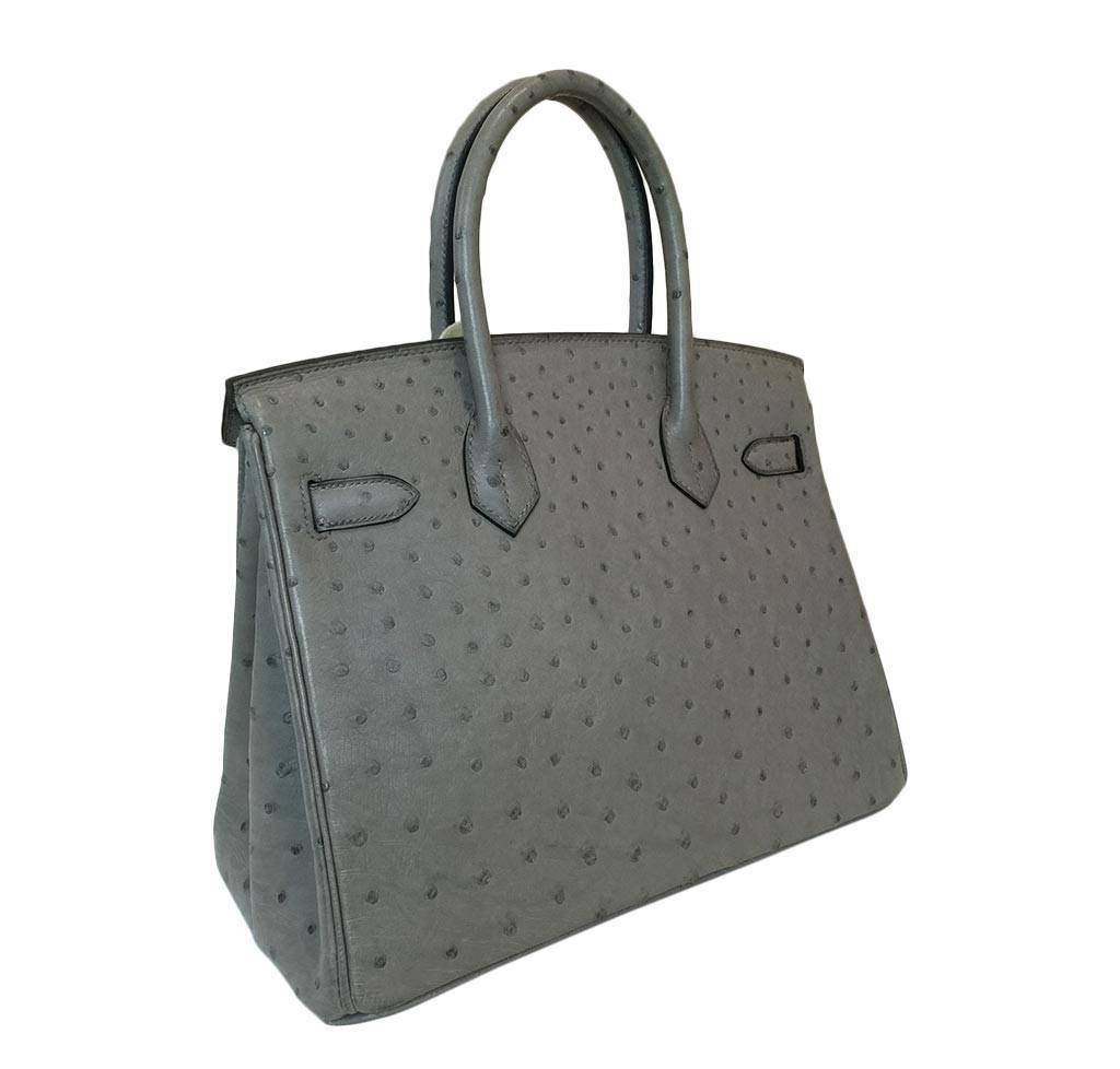 Hermes Birkin 30 Gris Tourterelle Ostrich Palladium Hardware
