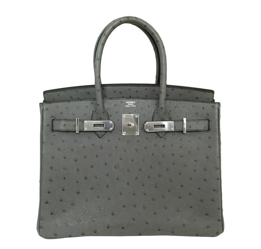 Hermes Birkin 30 Gris Tourterelle Ostrich Palladium Hardware