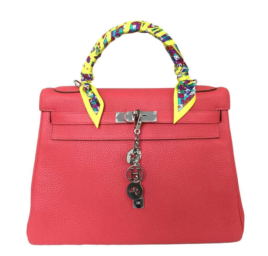 Hermes Kelly 32 Rouge Pivoine Clemence Leather Palladium Hardware