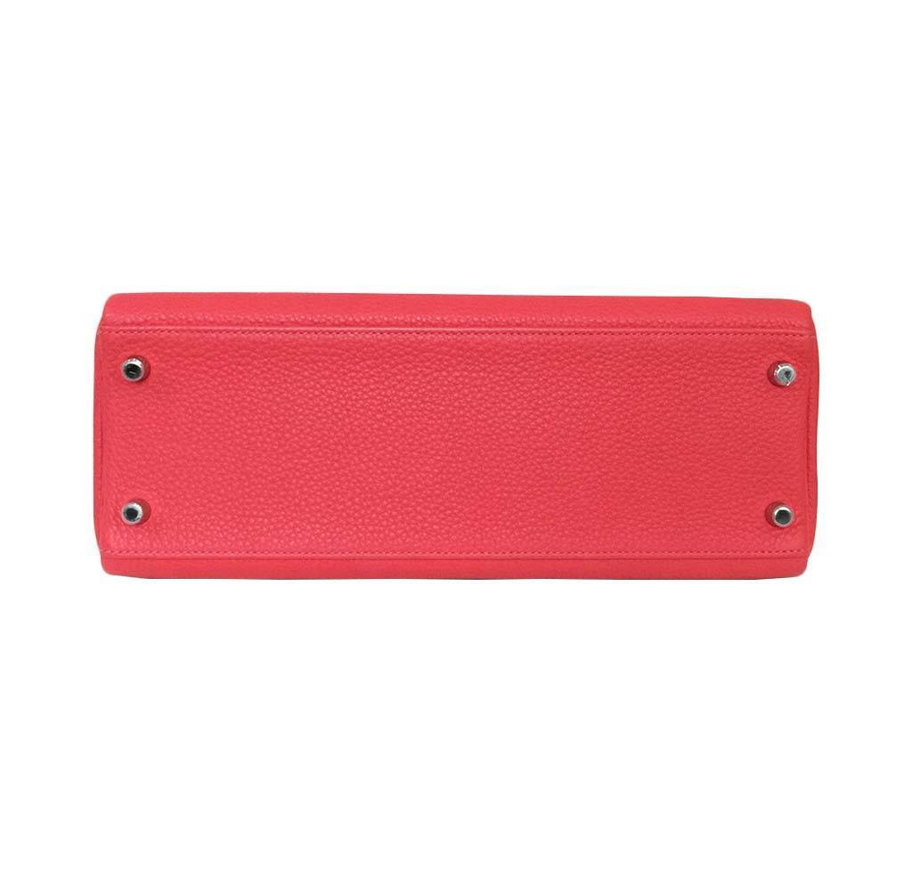 Hermes Kelly 32 Rouge Pivoine Clemence Leather Palladium Hardware