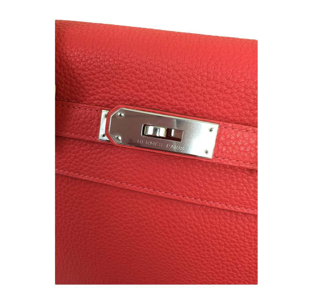 Hermes Kelly 32 Rouge Pivoine Clemence Leather Palladium Hardware
