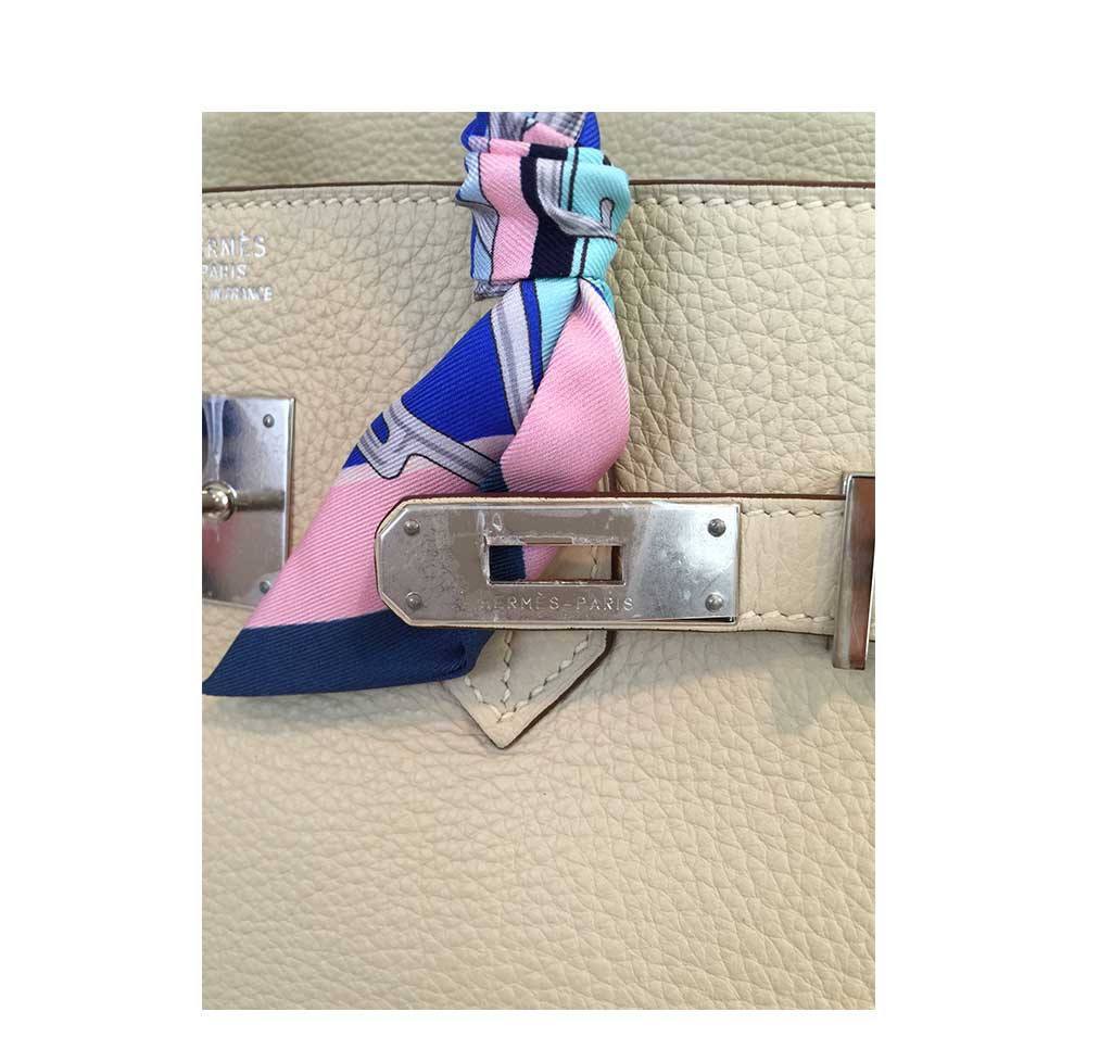 Hermes Birkin 35 Craie Clemence Leather Palladium Hardware