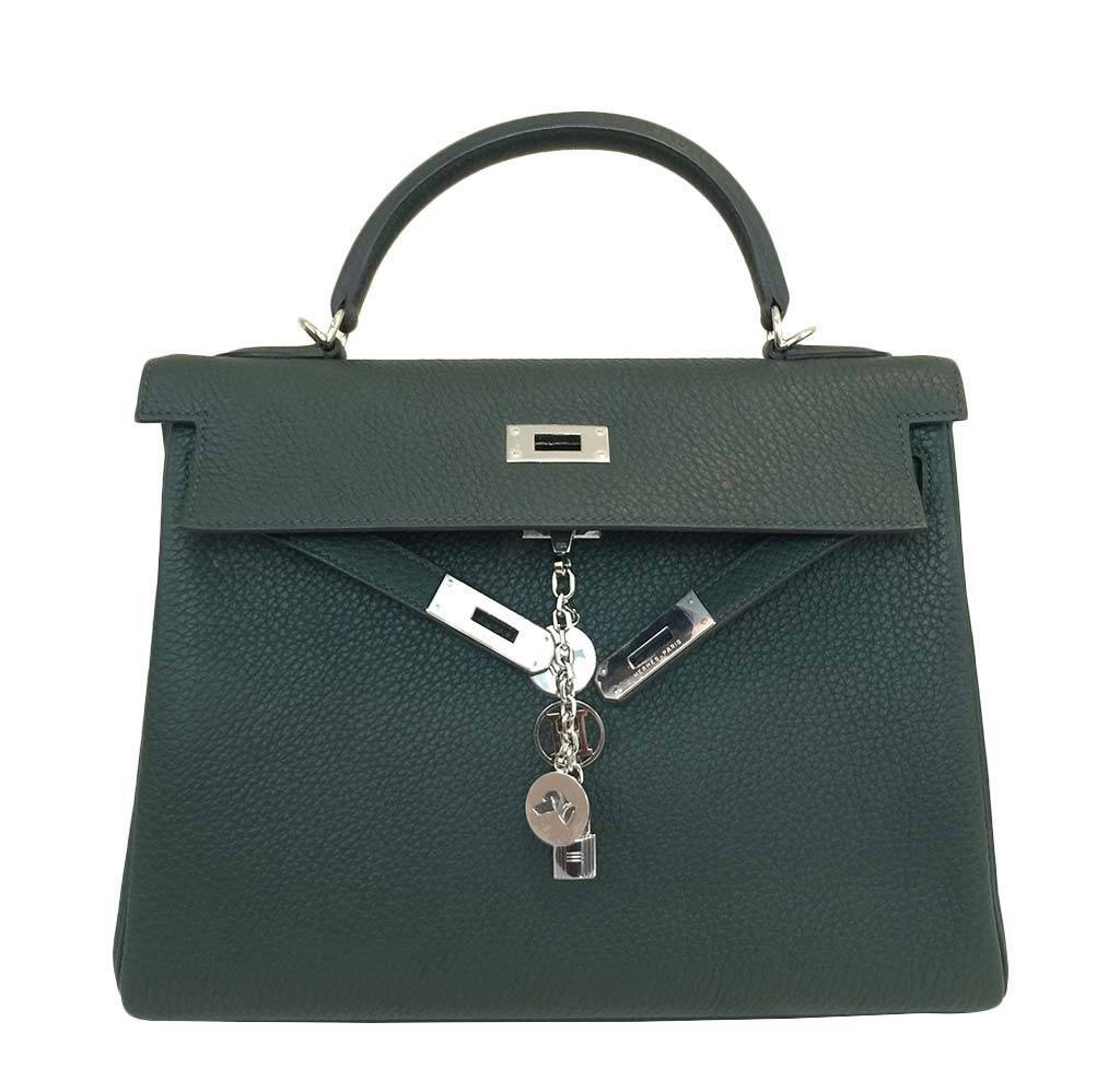 Hermes Kelly 32 Vert Anglais Togo Leather Palladium Hardware