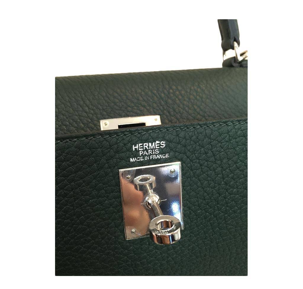 Hermes Kelly 32 Vert Anglais Togo Leather Palladium Hardware