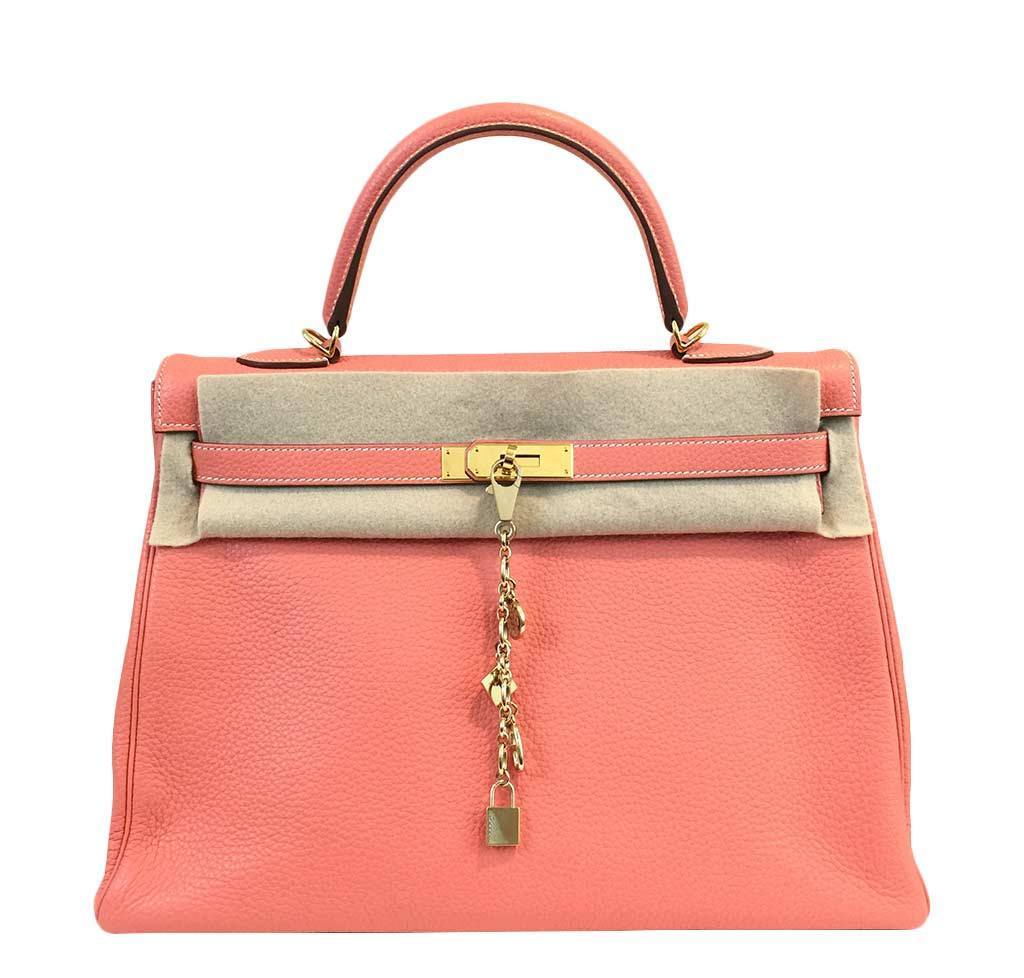 Hermes Kelly 35 Crevette Clemence Leather Gold Hardware