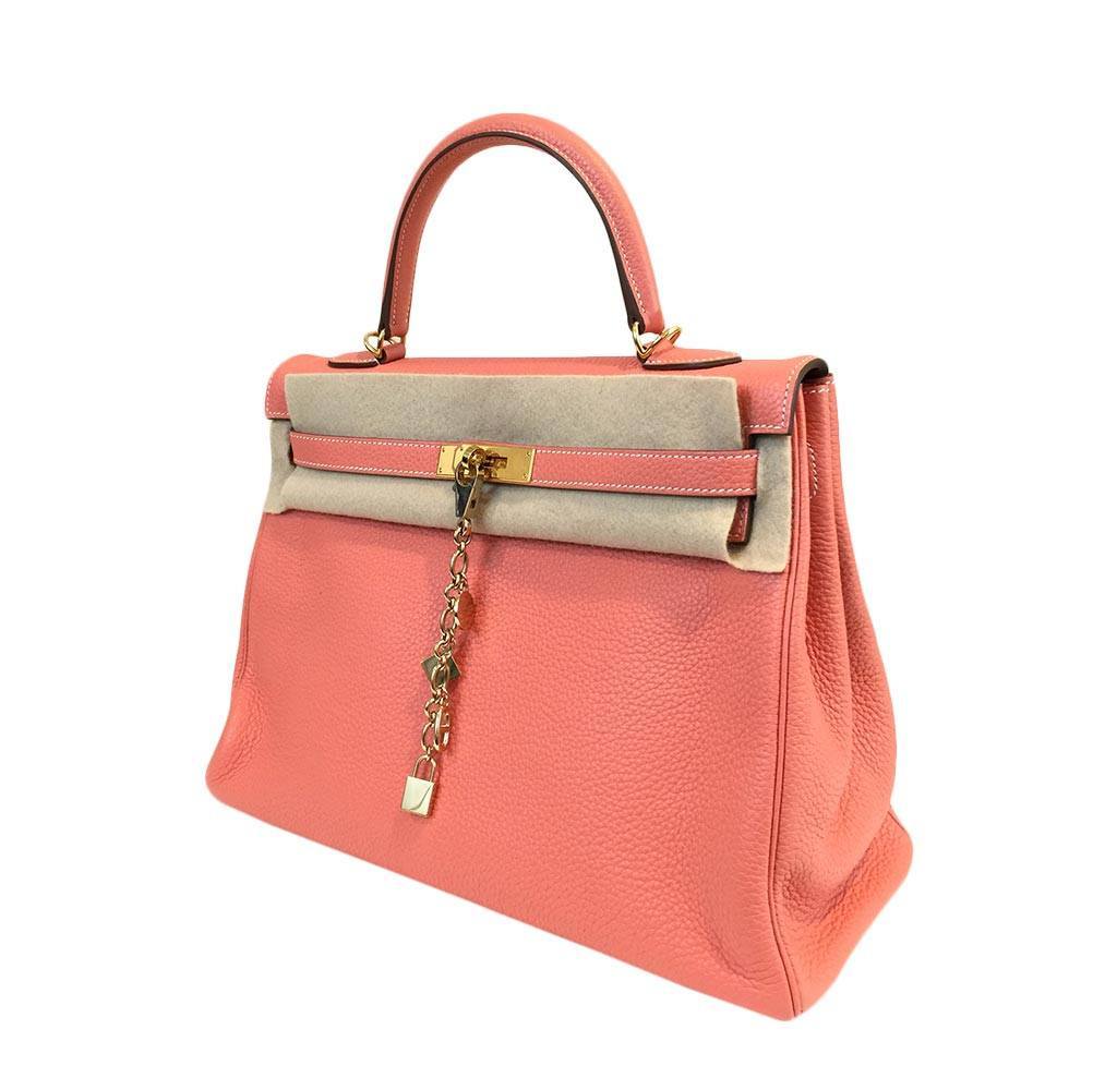 Hermes Kelly 35 Crevette Clemence Leather Gold Hardware