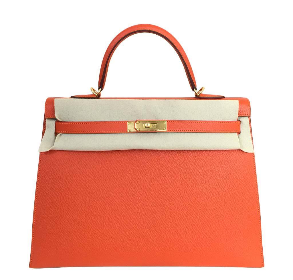 Hermes Kelly Sellier 35 Feu Epsom Leather Gold Hardware
