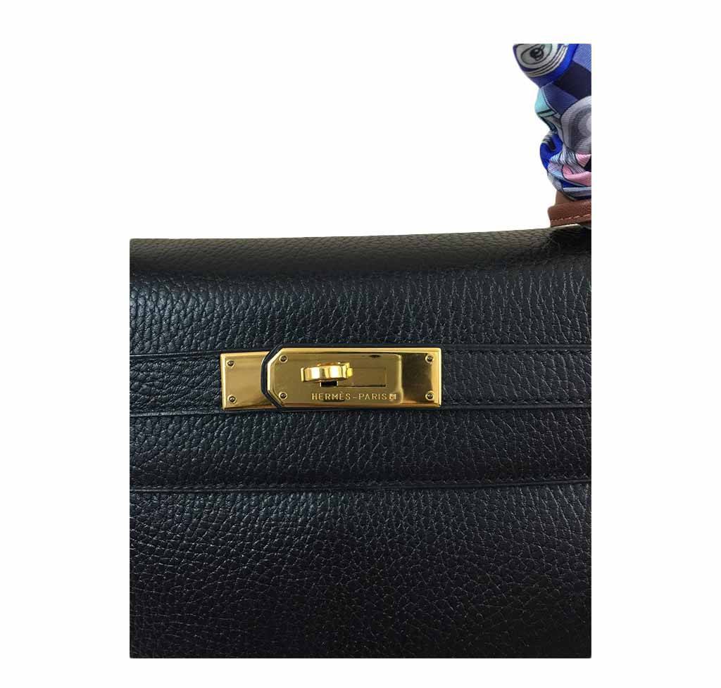 Hermes Kelly 32 Black Ardennes Leather Gold Hardware