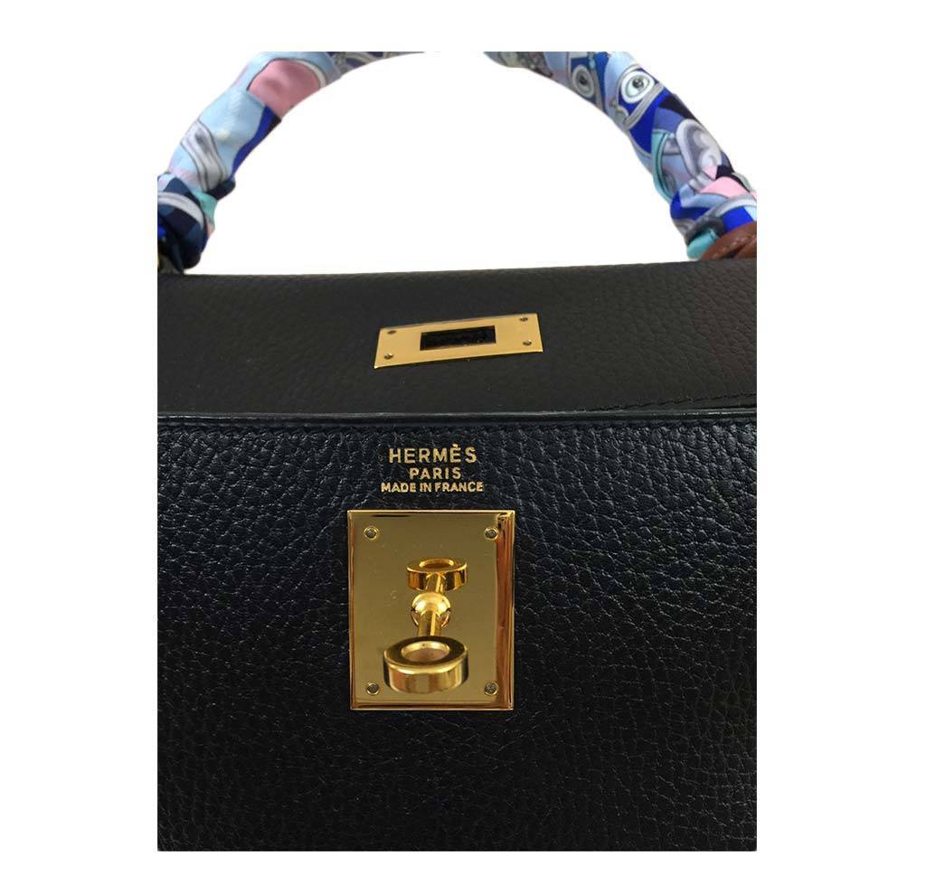 Hermes Kelly 32 Black Ardennes Leather Gold Hardware