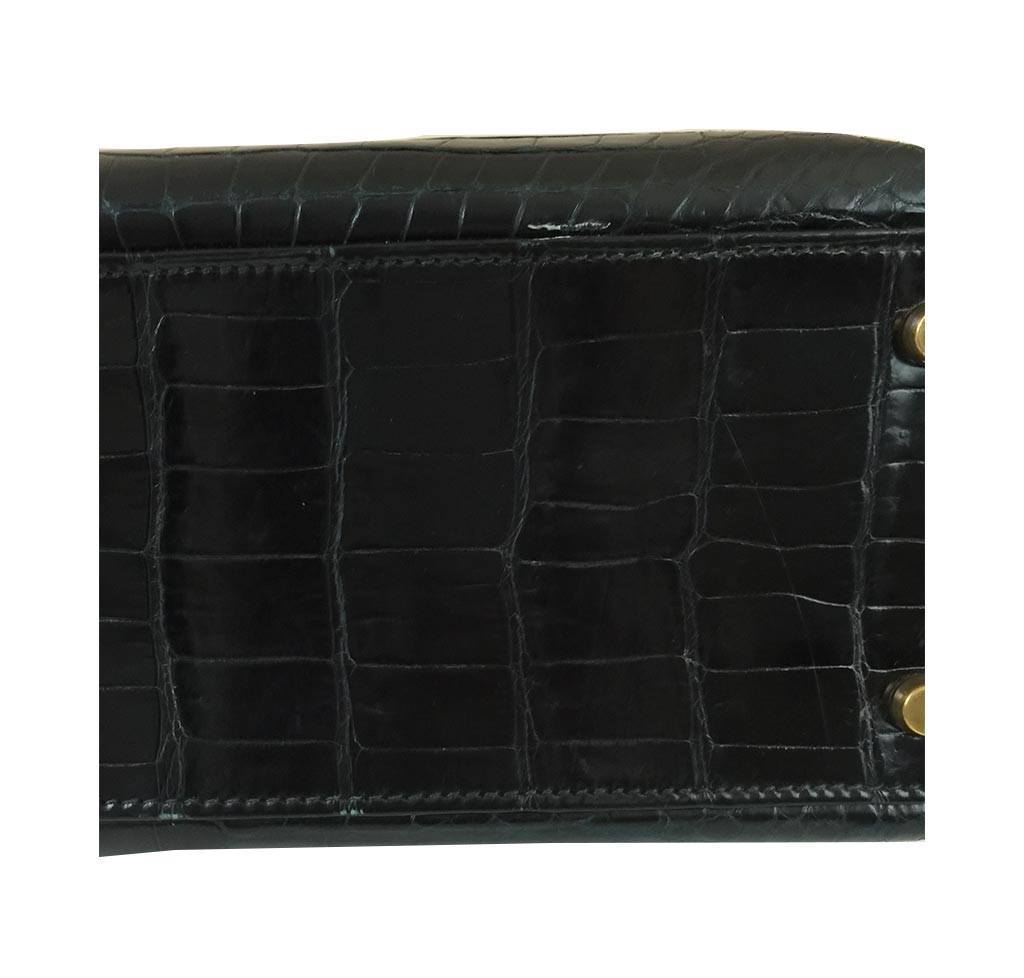 Hermes Kelly 32 Black Shiny Porosus Crocodile Gold Hardware Vintage
