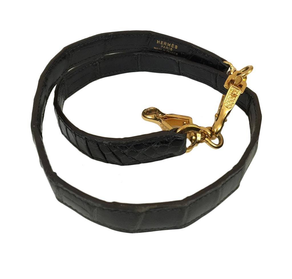 Hermes Kelly 32 Black Shiny Porosus Crocodile Gold Hardware Vintage