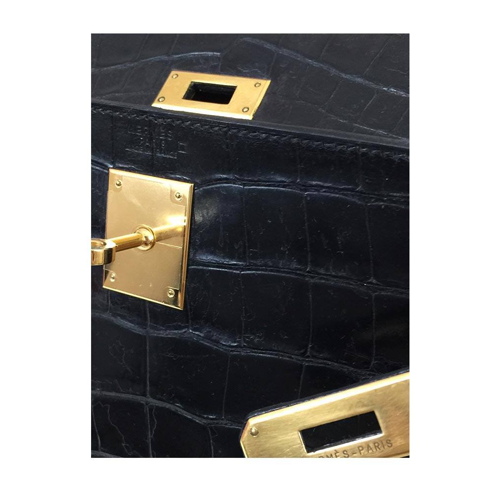 Hermes Kelly 32 Black Crocodile Gold Hardware Vintage