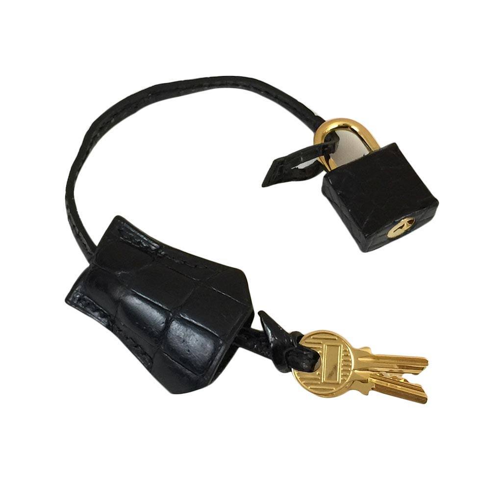 Hermes Kelly 32 Black Crocodile Gold Hardware Vintage