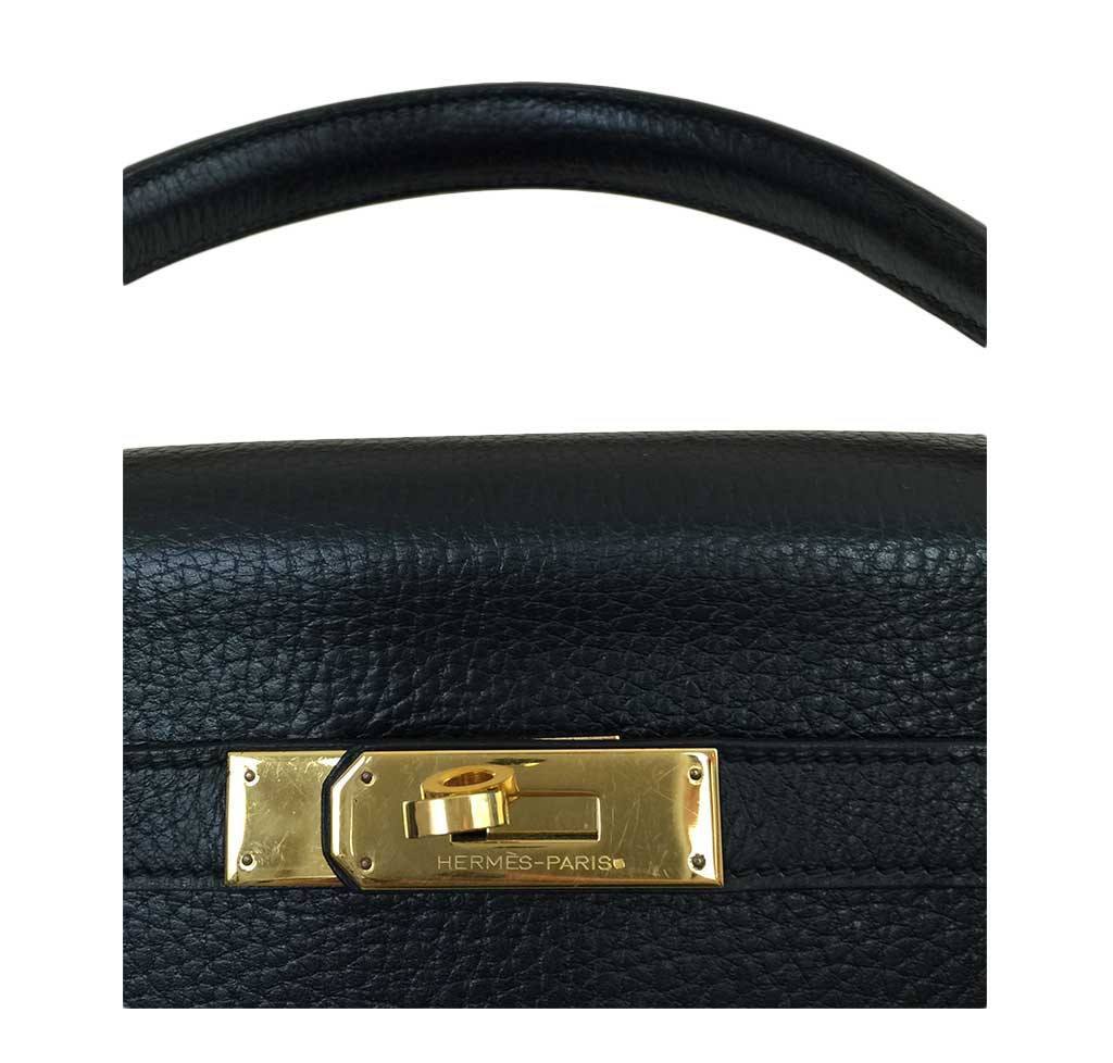 Hermes Kelly Retourne 32 Black Ardennes Leather Gold Hardware