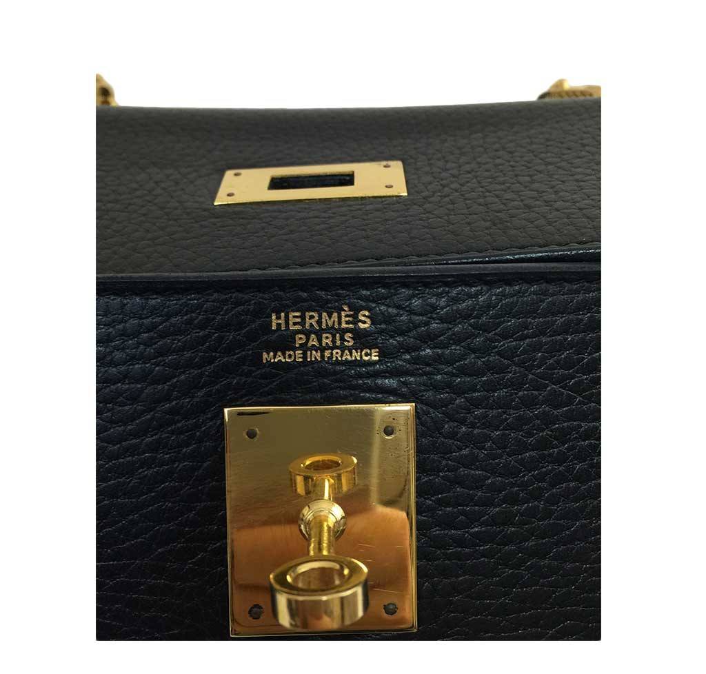 Hermes Kelly Retourne 32 Black Ardennes Leather Gold Hardware