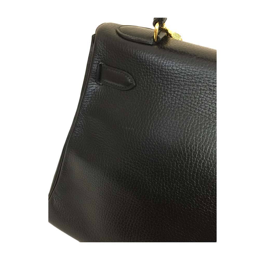 Hermes Kelly Retourne 32 Black Ardennes Leather Gold Hardware