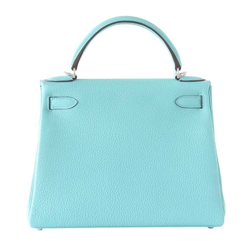 Hermes Kelly 28 Blue Atoll Togo Leather Palladium Hardware