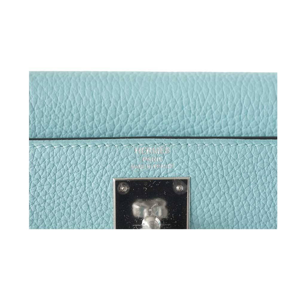 Hermes Kelly 28 Blue Atoll Togo Leather Palladium Hardware