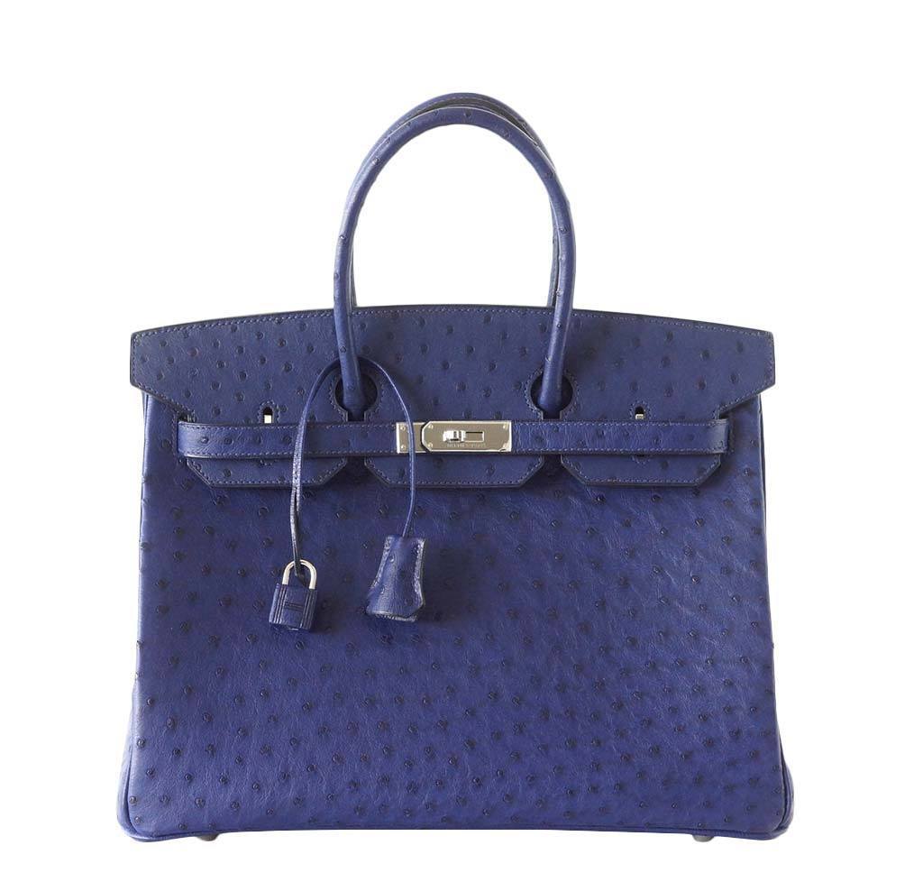Hermes Birkin 35 Bleu Iris Ostrich Palladium Hardware