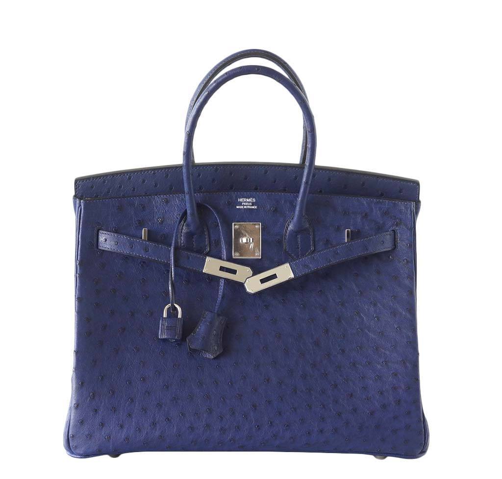 Hermes Birkin 35 Bleu Iris Ostrich Palladium Hardware