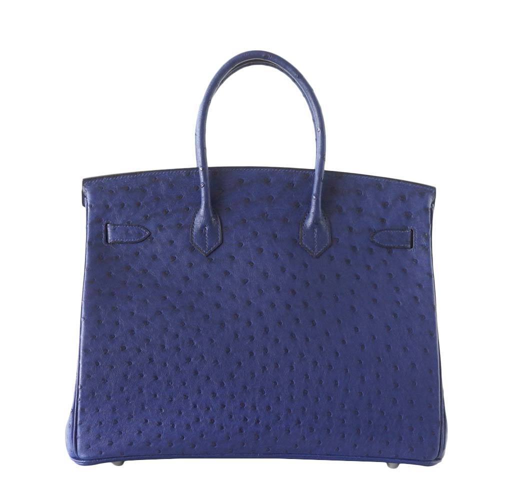 Hermes Birkin 35 Bleu Iris Ostrich Palladium Hardware