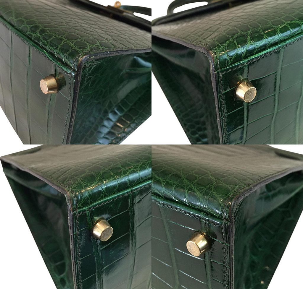 Hermes Kelly Sellier 35 Vert Emerald Alligator Gold Hardware
