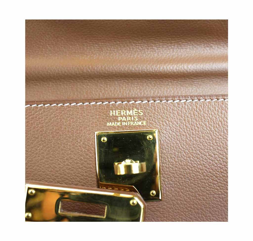 Hermes Kelly 32 Tabac Veau Grain Lisse Leather Gold Hardware
