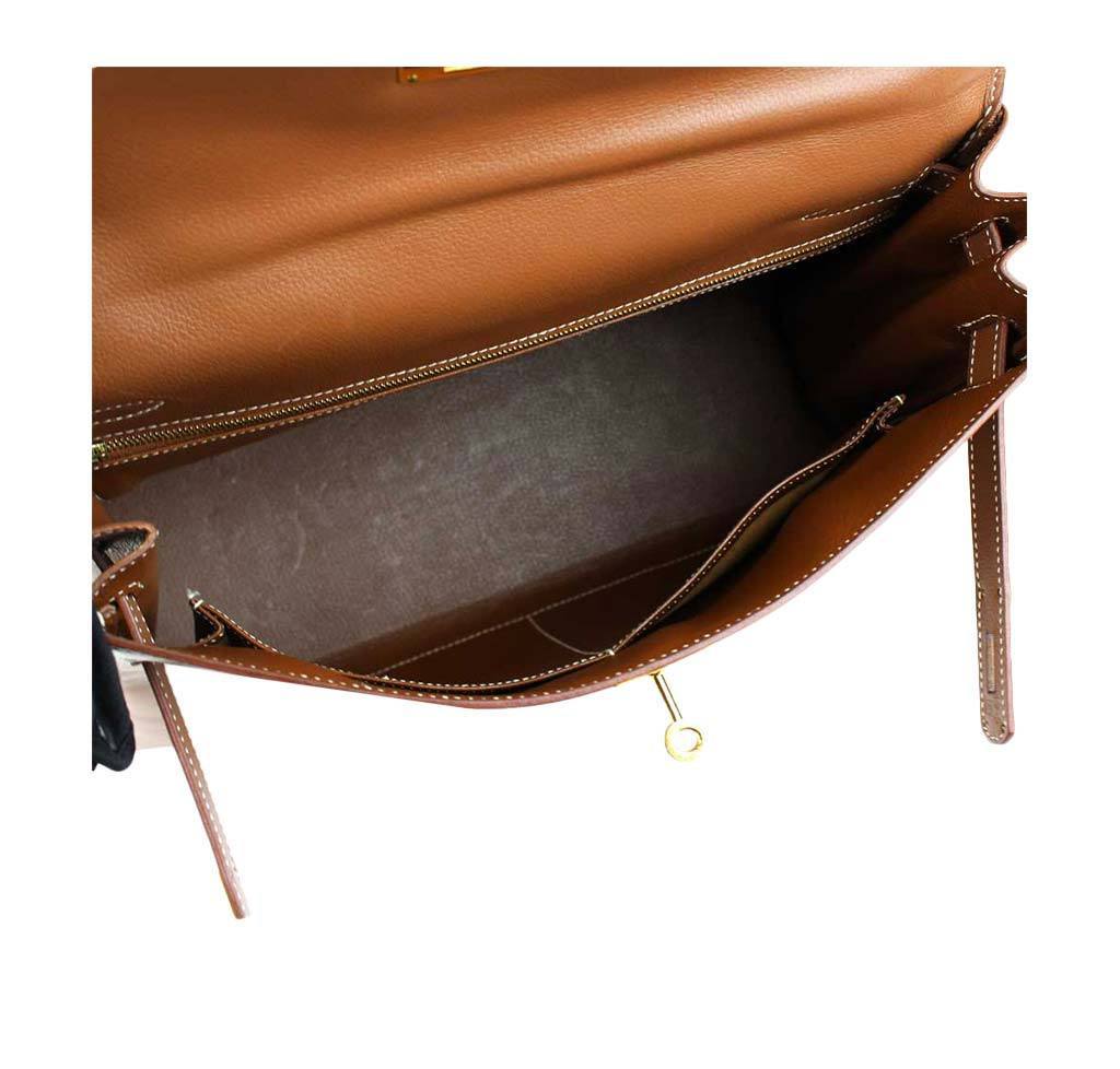 Hermes Kelly 32 Tabac Veau Grain Lisse Leather Gold Hardware