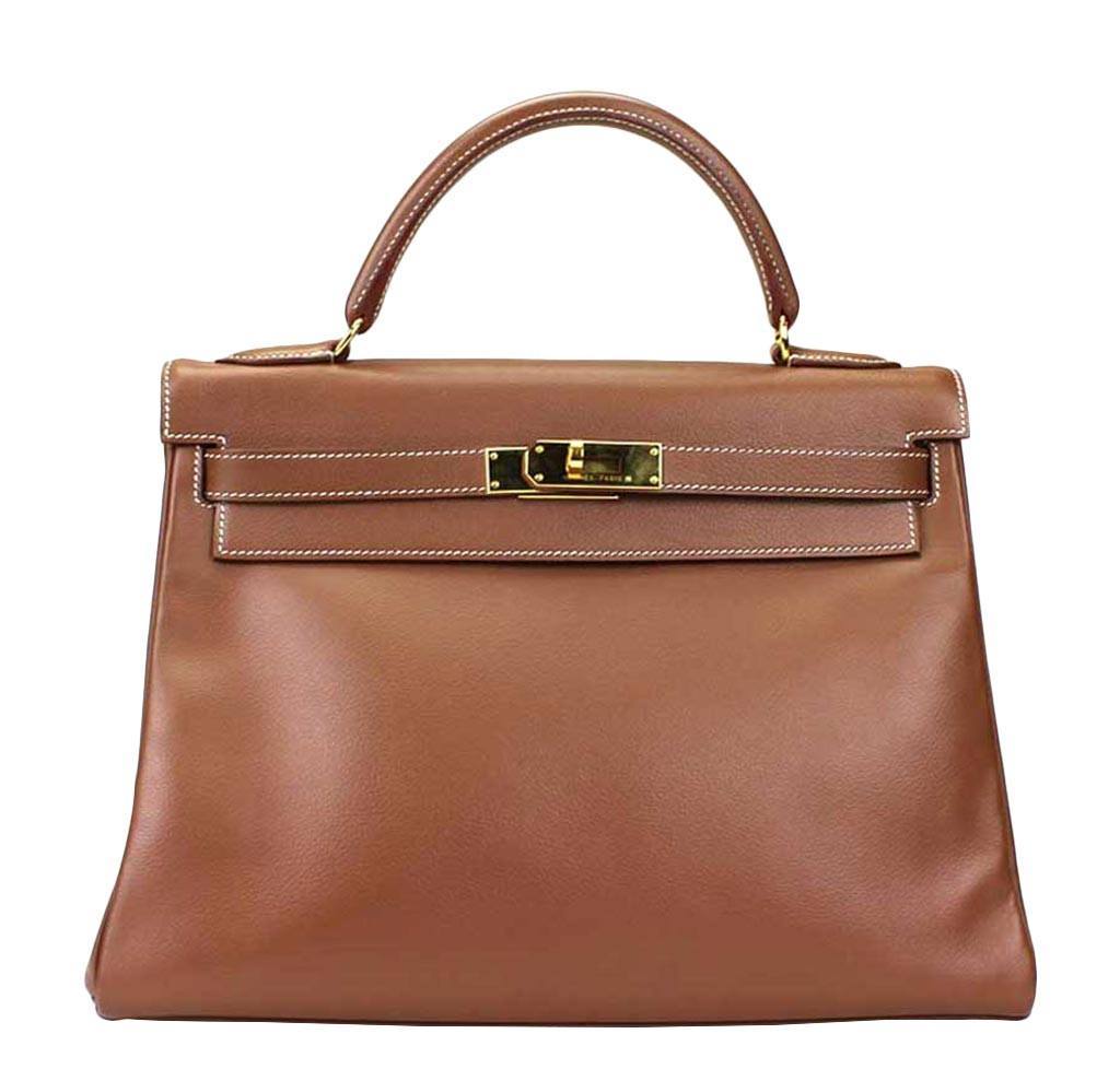 Hermes Kelly 32 Tabac Veau Grain Lisse Leather Gold Hardware