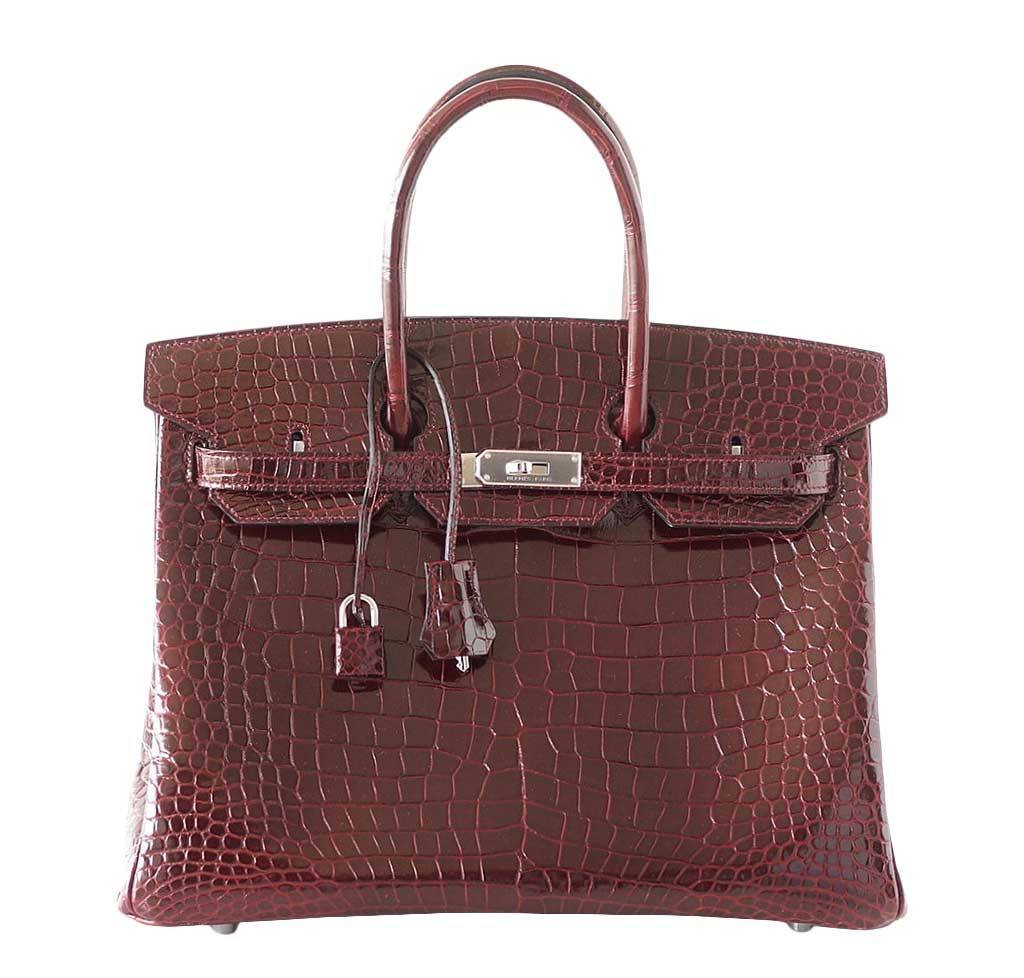 Hermes Birkin 35 Bordeaux Porosus Crocodile Palladium Hardware
