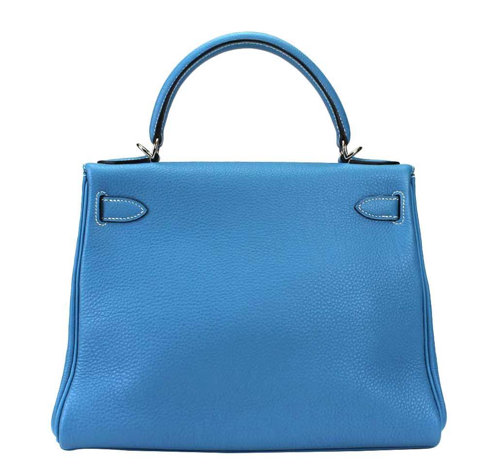Hermes Kelly 28 Blue Jean Togo Leather Palladium Hardware