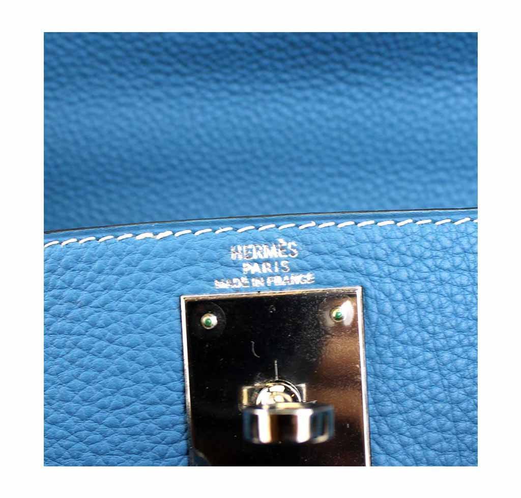 Hermes Kelly 28 Blue Jean Togo Leather Palladium Hardware
