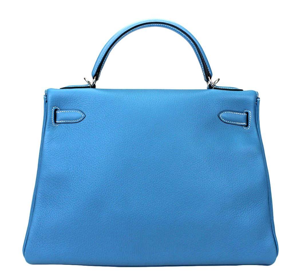 Hermes Kelly 32 Blue Jean Taurillon Clemence Leather Palladium Hardware