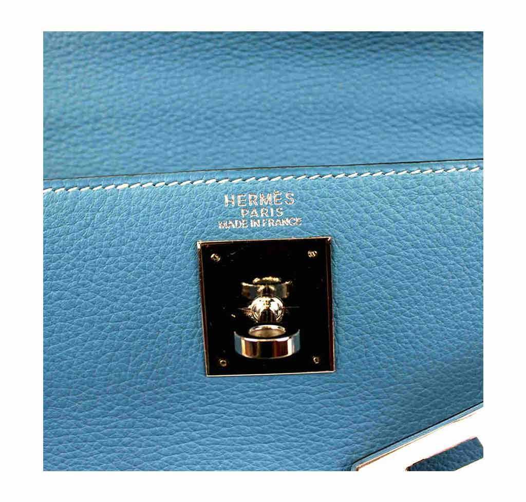 Hermes Kelly 32 Blue Jean Taurillon Clemence Leather Palladium Hardware