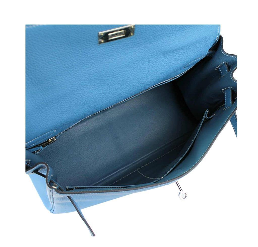 Hermes Kelly 32 Blue Jean Taurillon Clemence Leather Palladium Hardware
