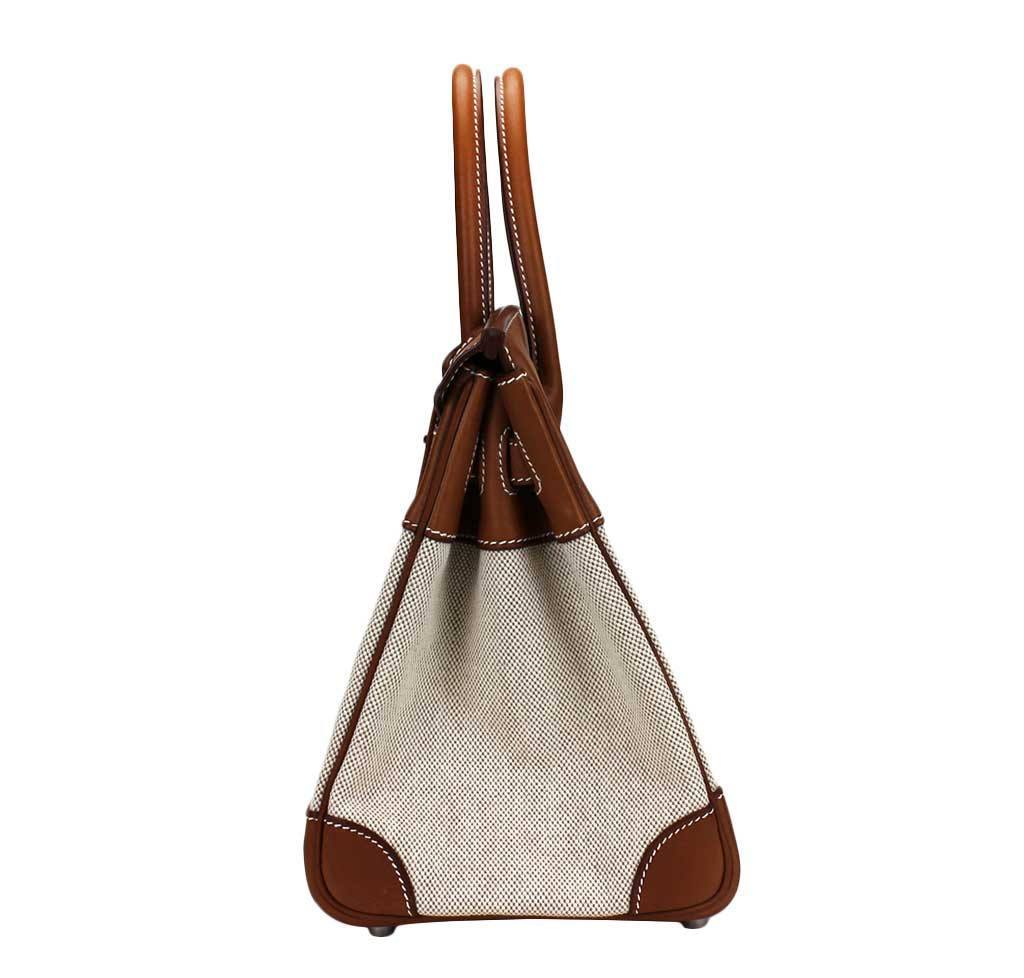 Hermes Birkin 30 Toile Natural Barenia Leather Palladium Hardware Limited Edition