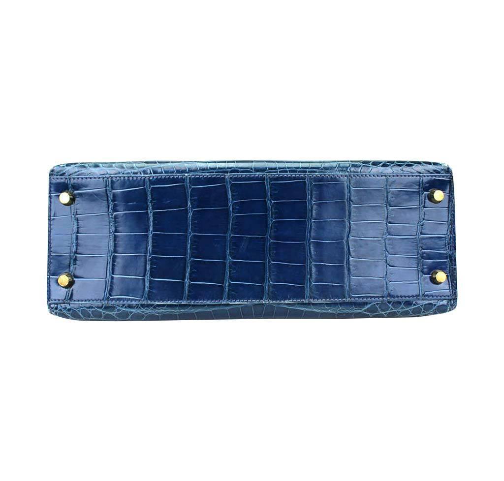 Hermes Kelly 32 Blue Roi Niloticus Crocodile Gold Hardware