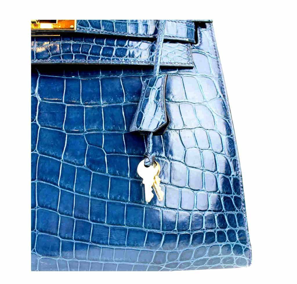 Hermes Kelly 32 Blue Roi Niloticus Crocodile Gold Hardware