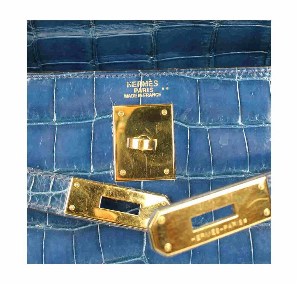 Hermes Kelly 32 Blue Roi Niloticus Crocodile Gold Hardware