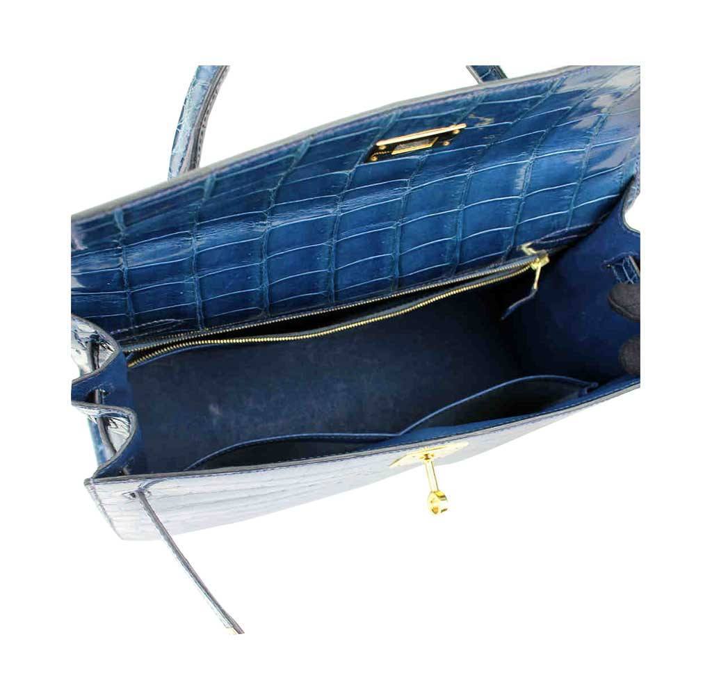 Hermes Kelly 32 Blue Roi Niloticus Crocodile Gold Hardware