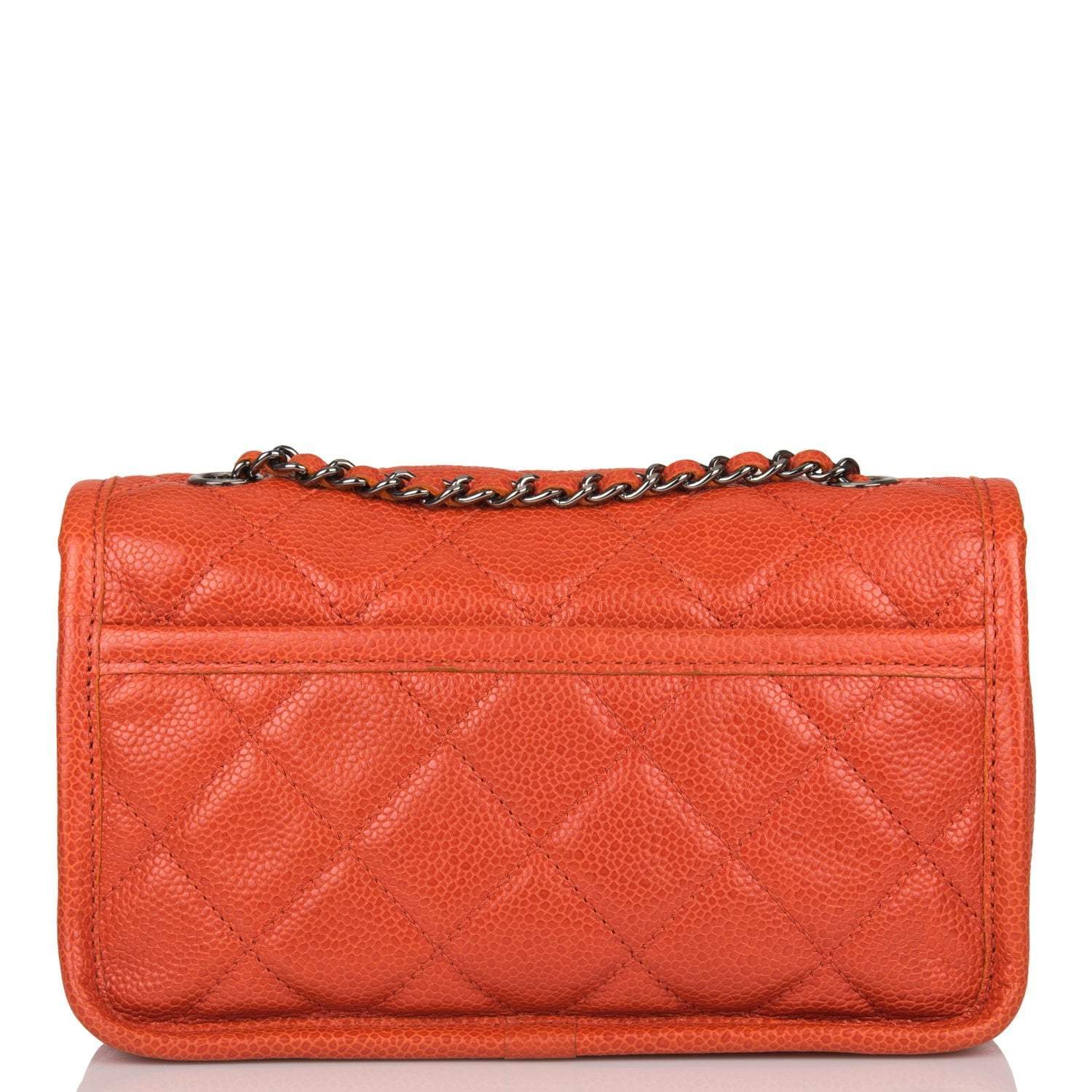Pre-owned Chanel Mini Flap Bag Dark Orange Caviar Ruthenium Hardware