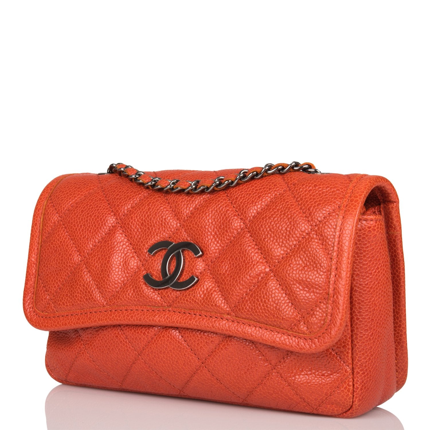 Pre-owned Chanel Mini Flap Bag Dark Orange Caviar Ruthenium Hardware