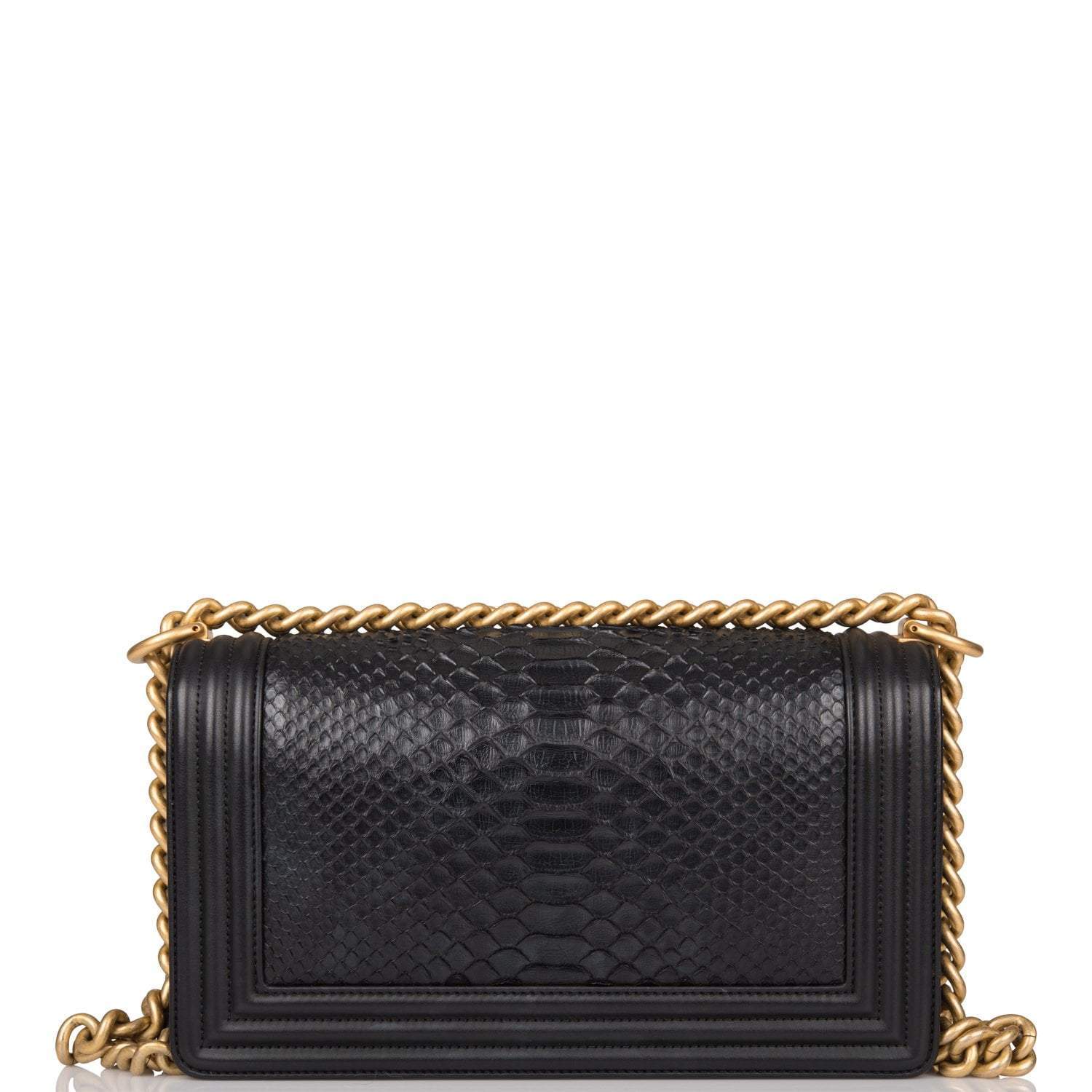 Pre-owned Chanel Black Python Medium Boy Bag Antique Gold Hardware