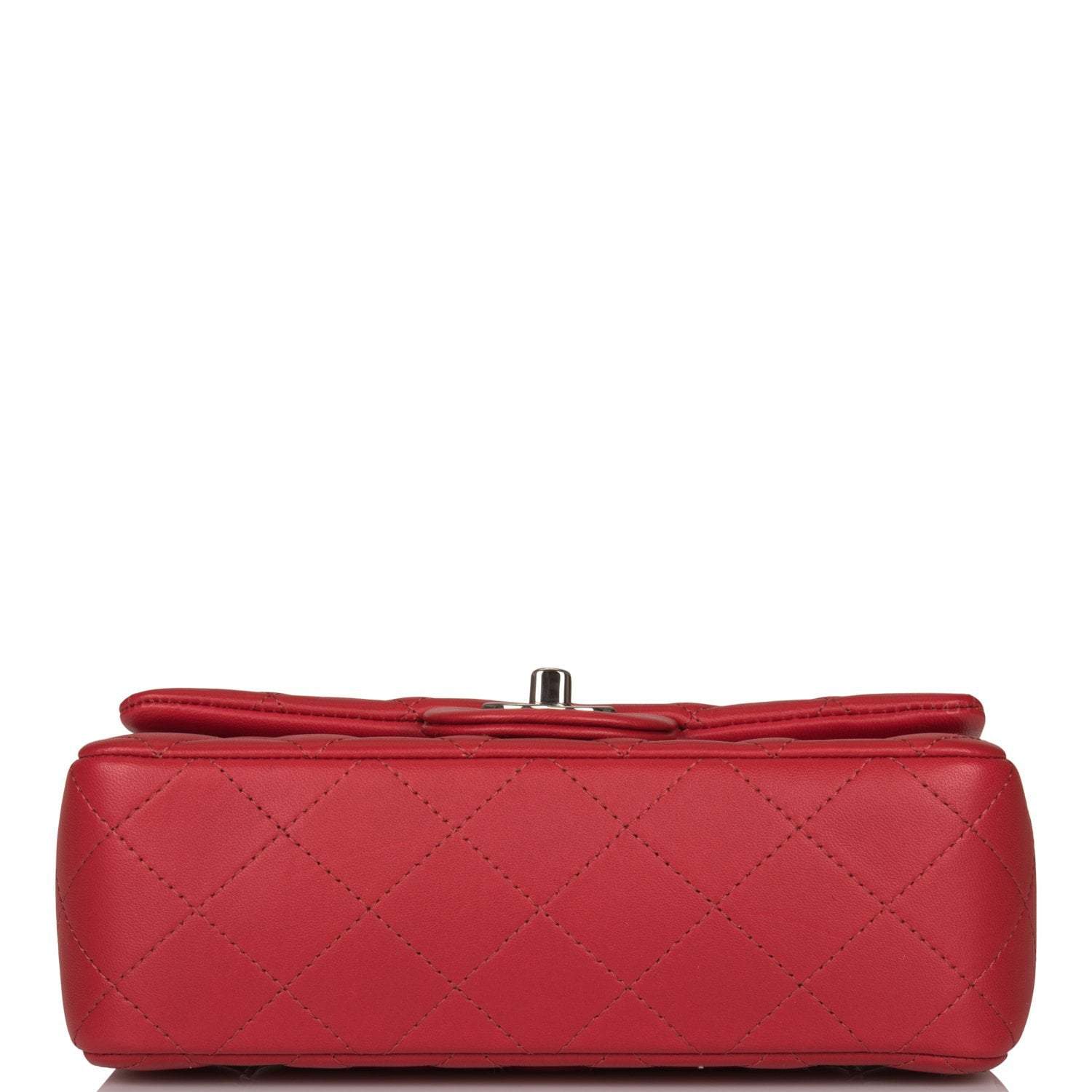 Chanel Mini Rectangular Flap Bag Red Lambskin Silver Hardware