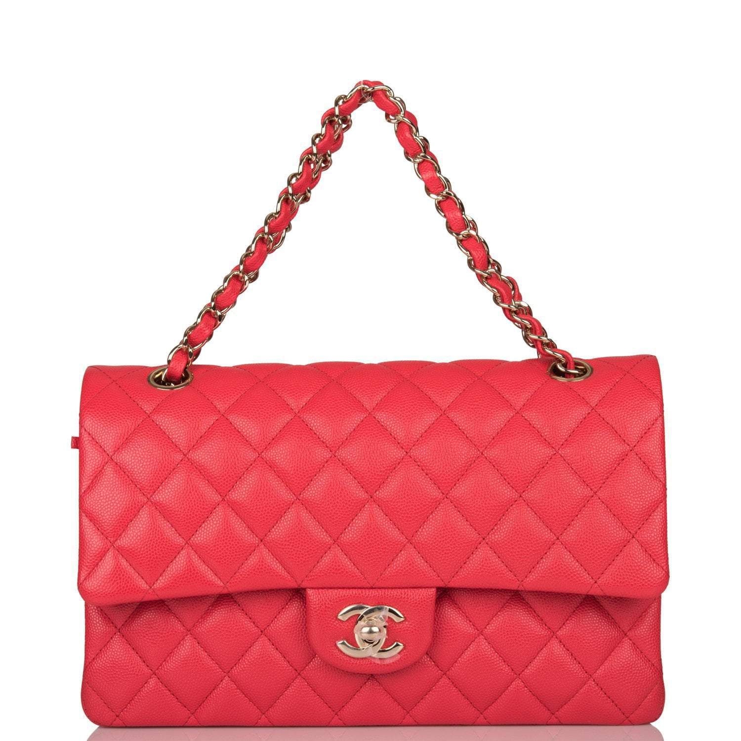 Chanel Medium Classic Double Flap Bag Pink Caviar Light Gold Hardware