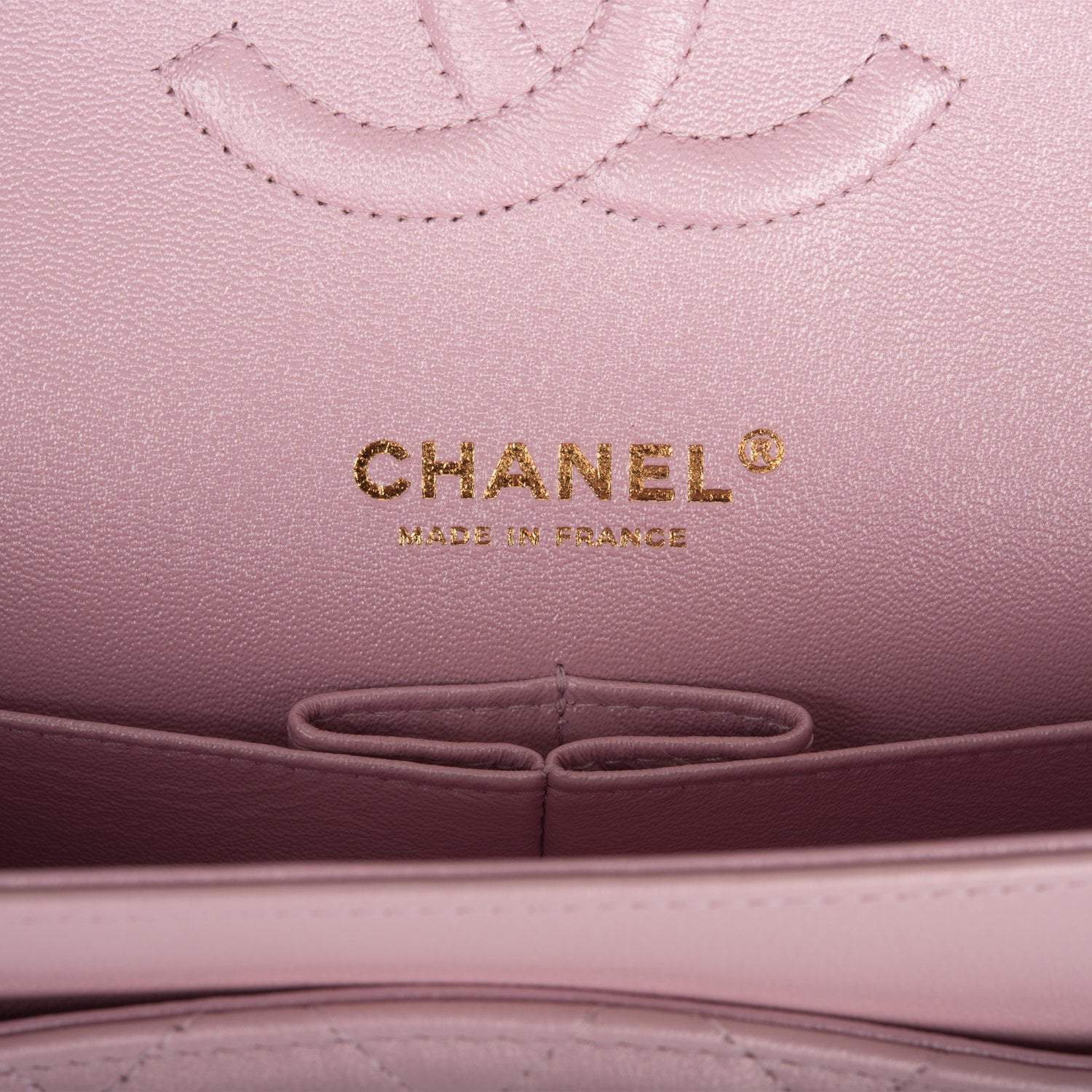 Chanel Medium Classic Double Flap Bag Pink Iridescent Lambskin Light Gold Hardware