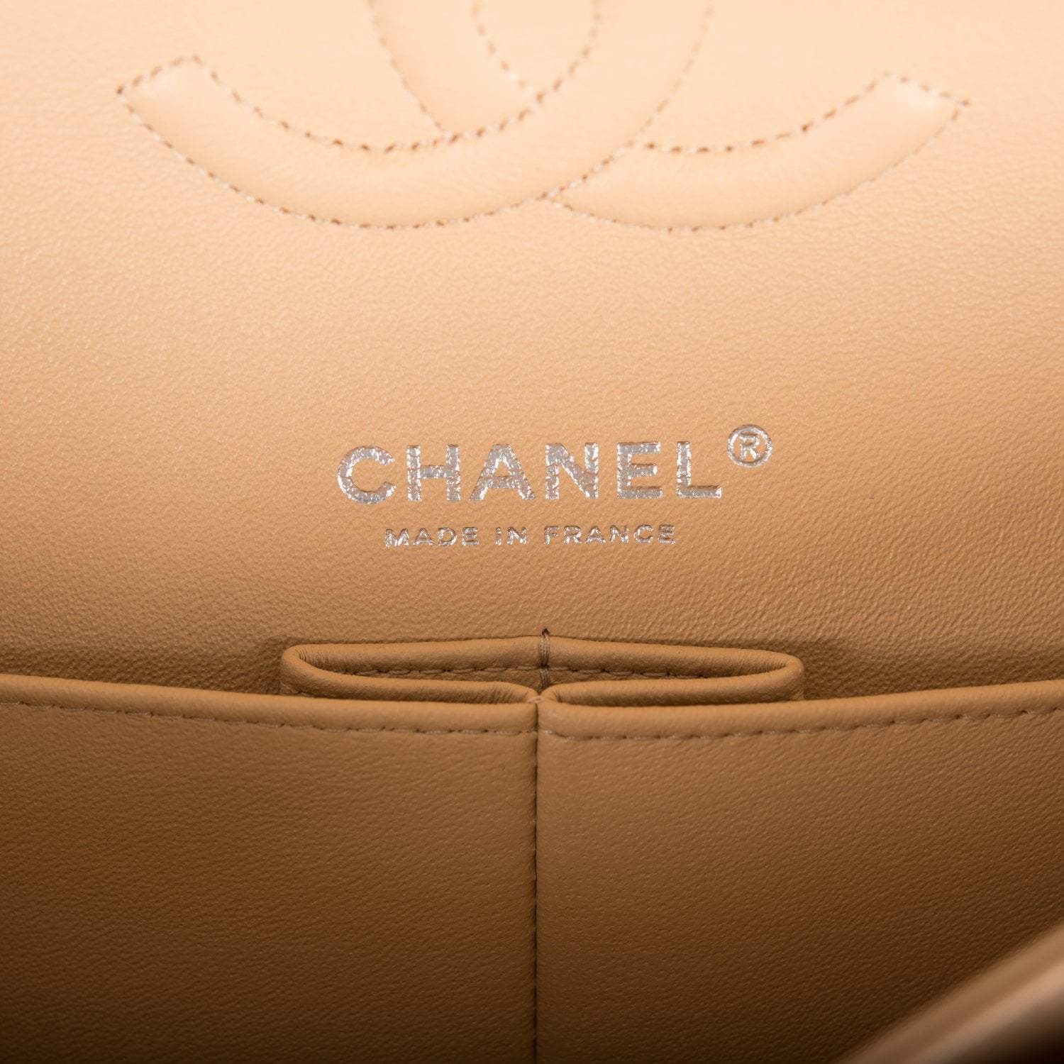 Chanel Beige Quilted Caviar Medium Classic Double Flap Bag Silver Hardware
