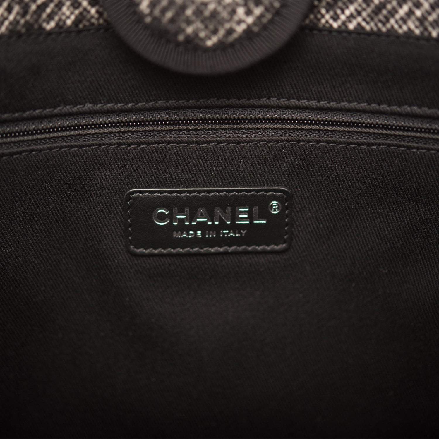 Chanel Small Deauville Shopping Bag Black Wool Silver Hardware
