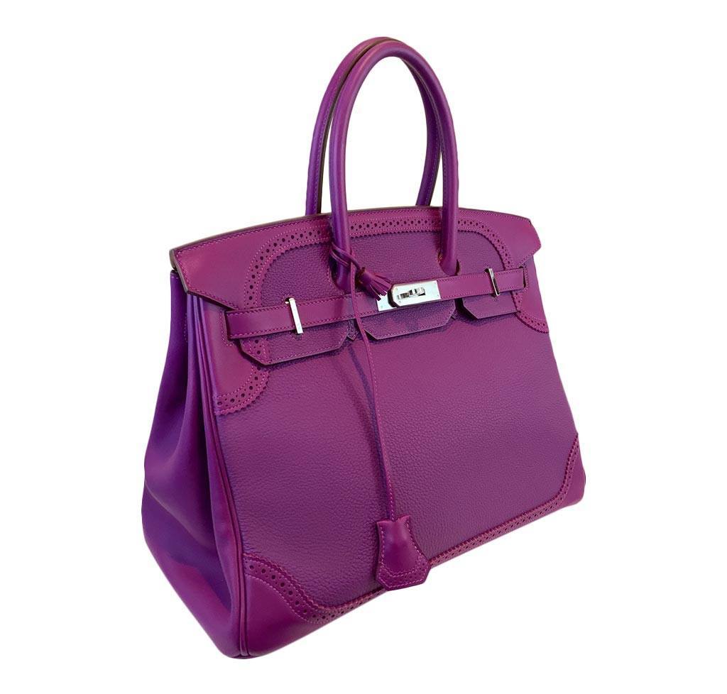 Hermes Birkin 35 Ghillies Anemone Swift Togo Leather Palladium Hardware