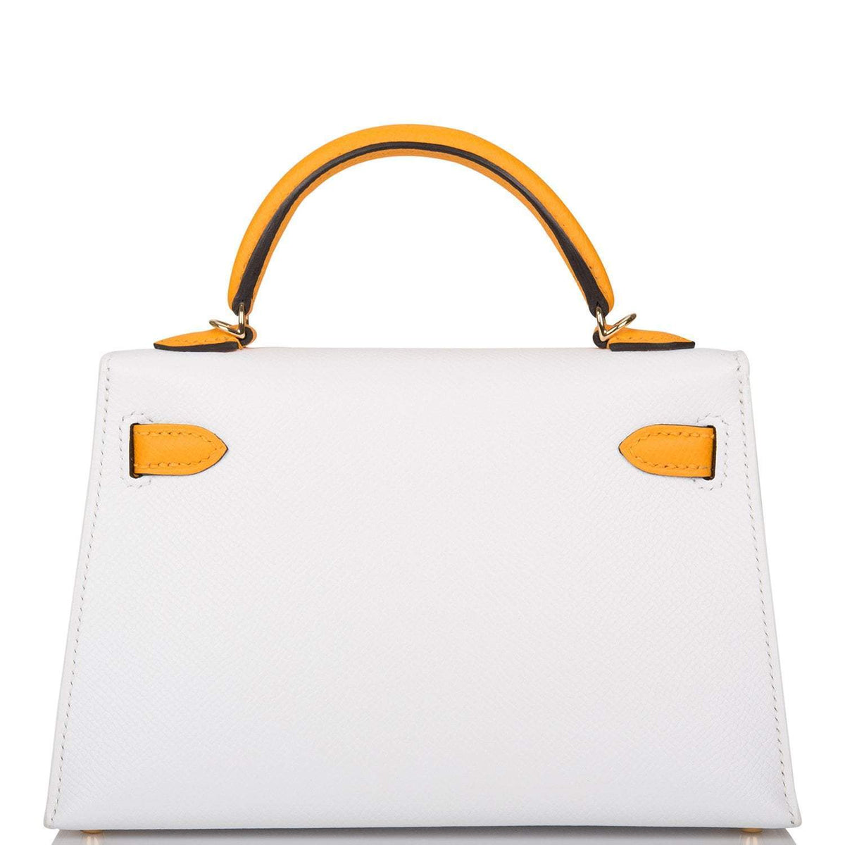 Hermes Horseshoe Stamp (HSS) White and Jaune D'Or Epsom Sellier Kelly 20cm with Permabrass Hardware